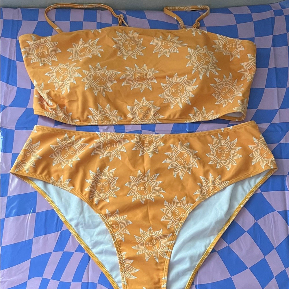 Sun Print Two-Piece Bikini Set - Yellow 3XL